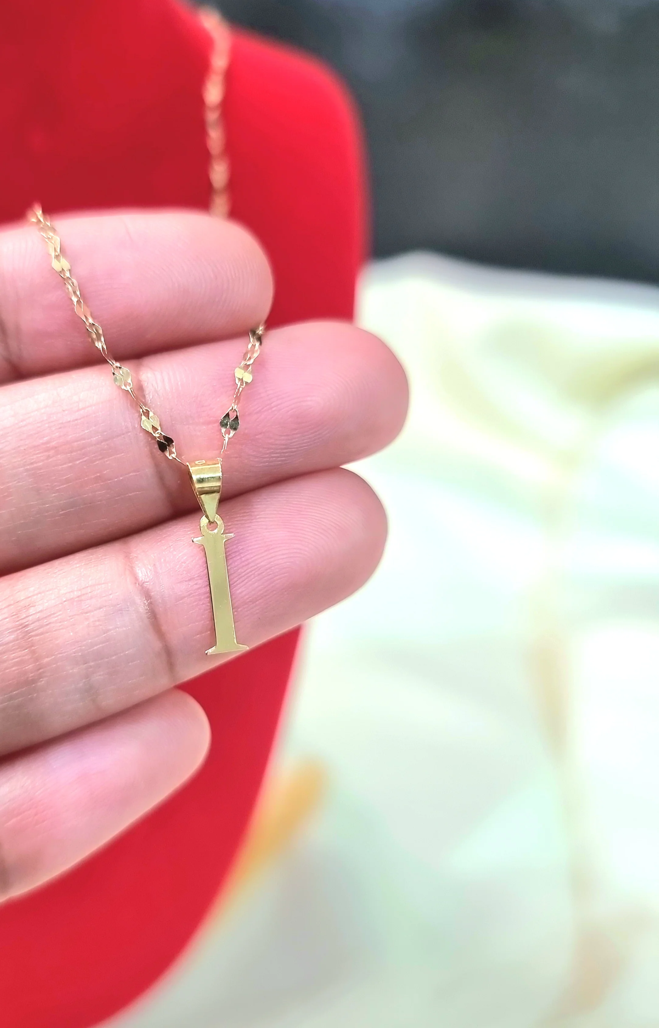 18K Pure Gold Letter I Design Necklace - Image 6