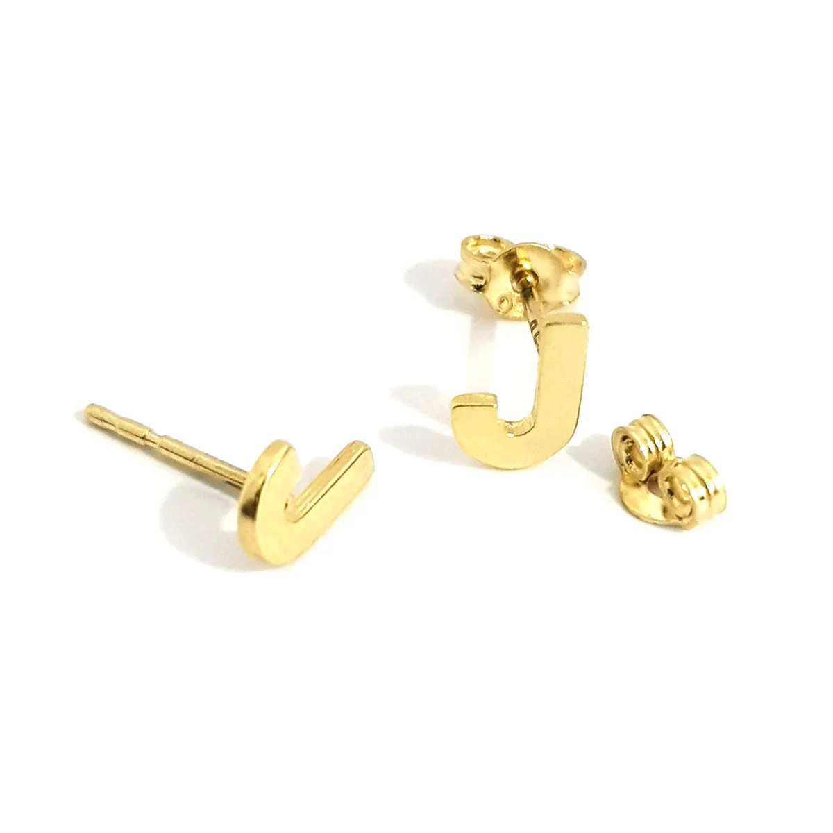 18K Pure Gold Letter J Stud Earrings