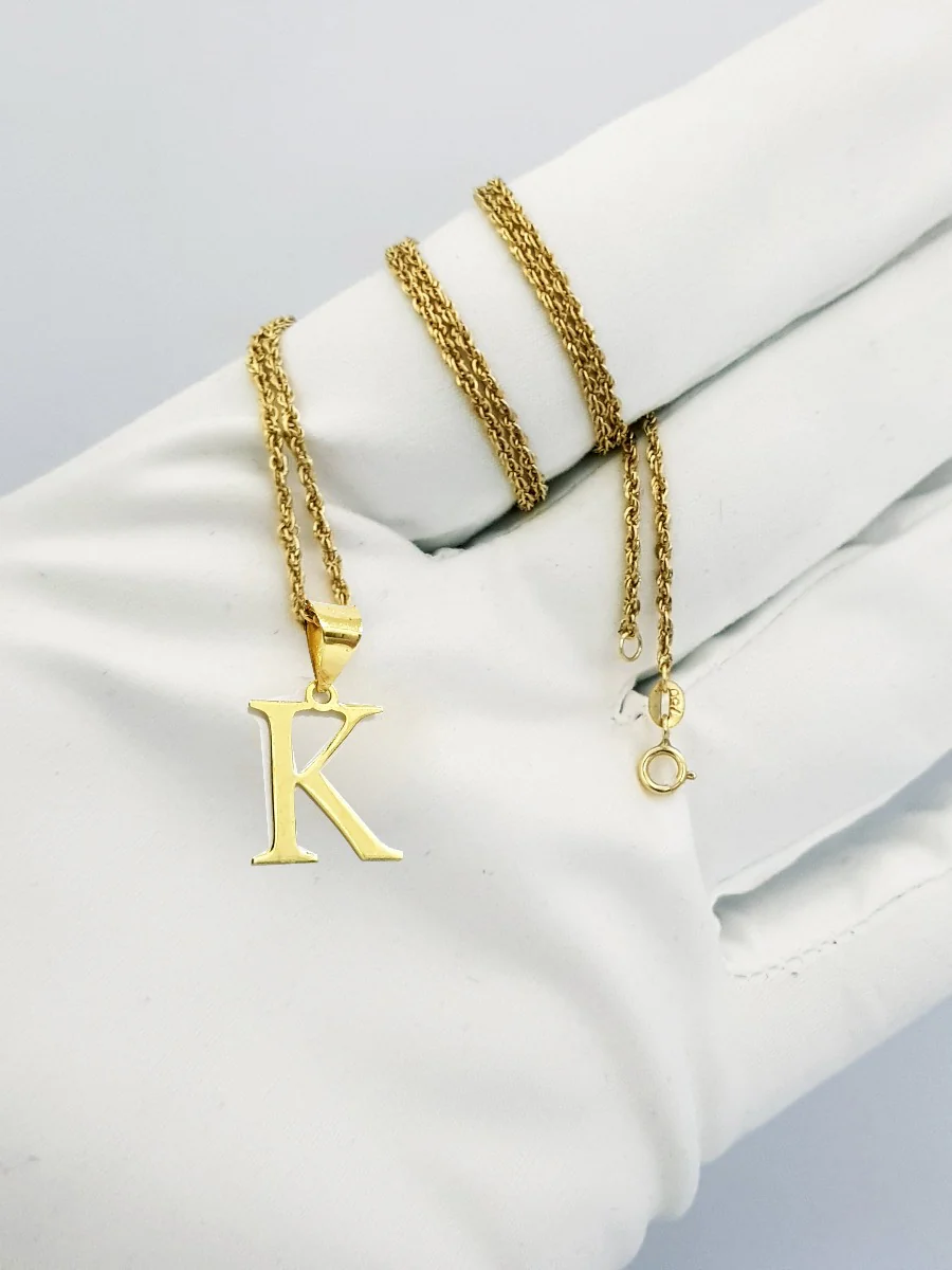 18K Pure Gold Letter K Design Necklace - Image 4