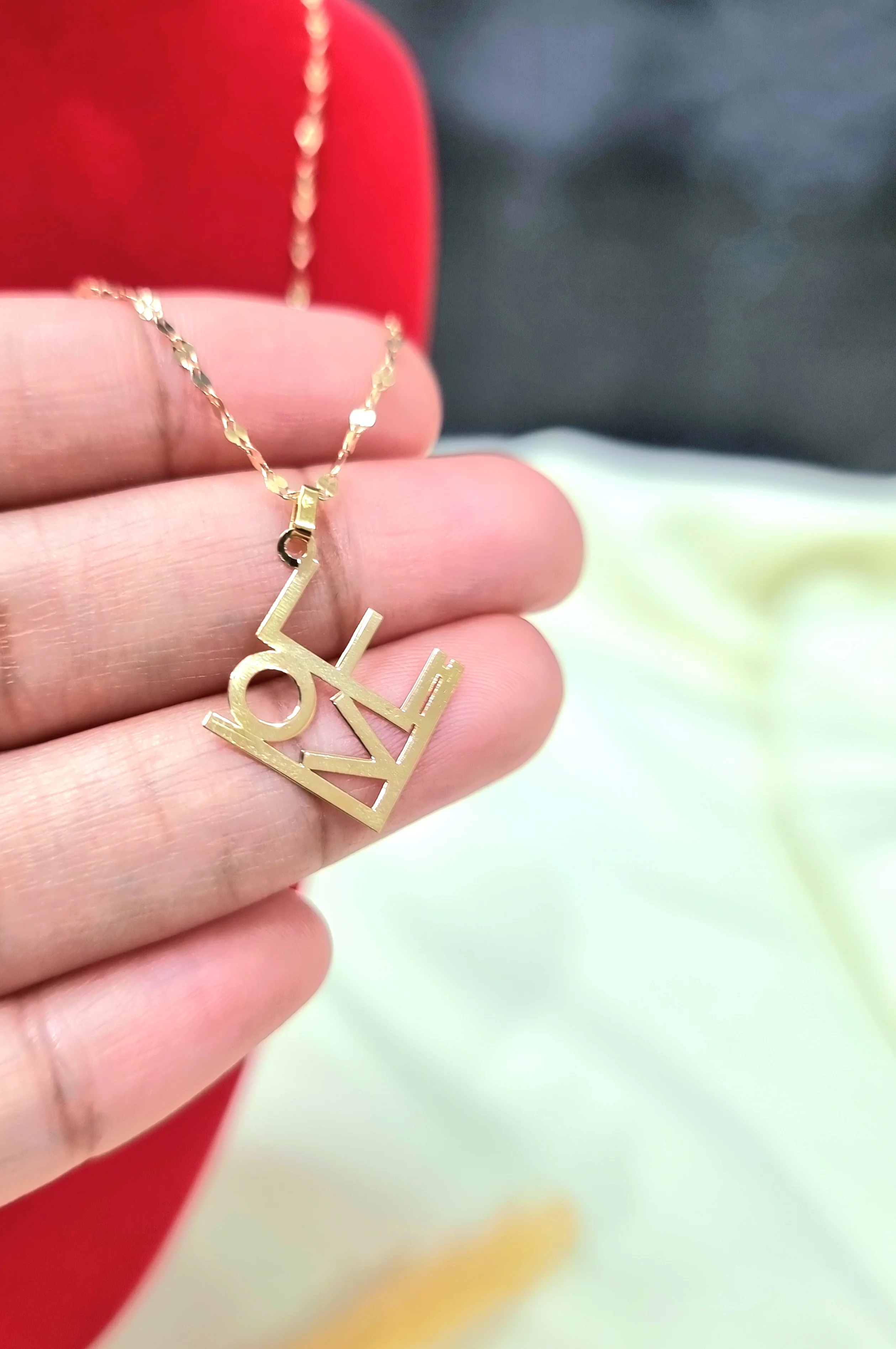 18K Pure Gold Love Design Pendant Necklace - Image 6