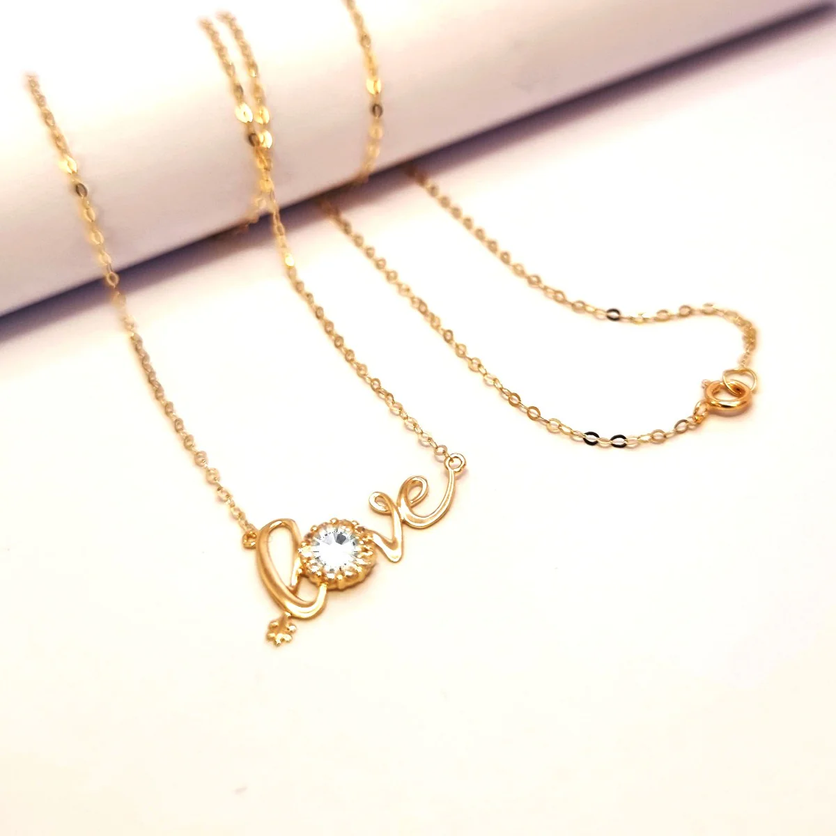 18K Pure Gold Love w/ Zircon stone Necklace - Image 3