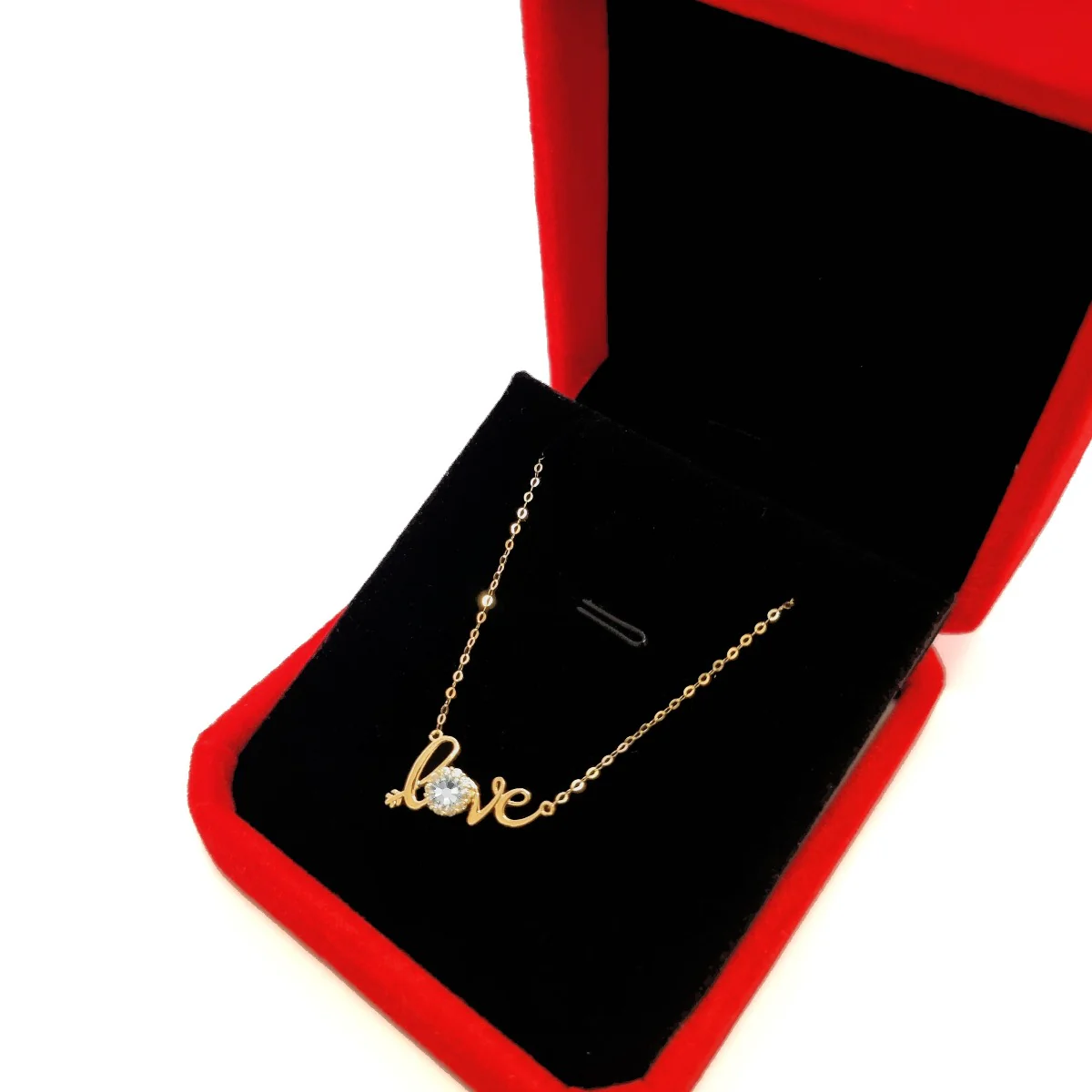 18K Pure Gold Love w/ Zircon stone Necklace - Image 4