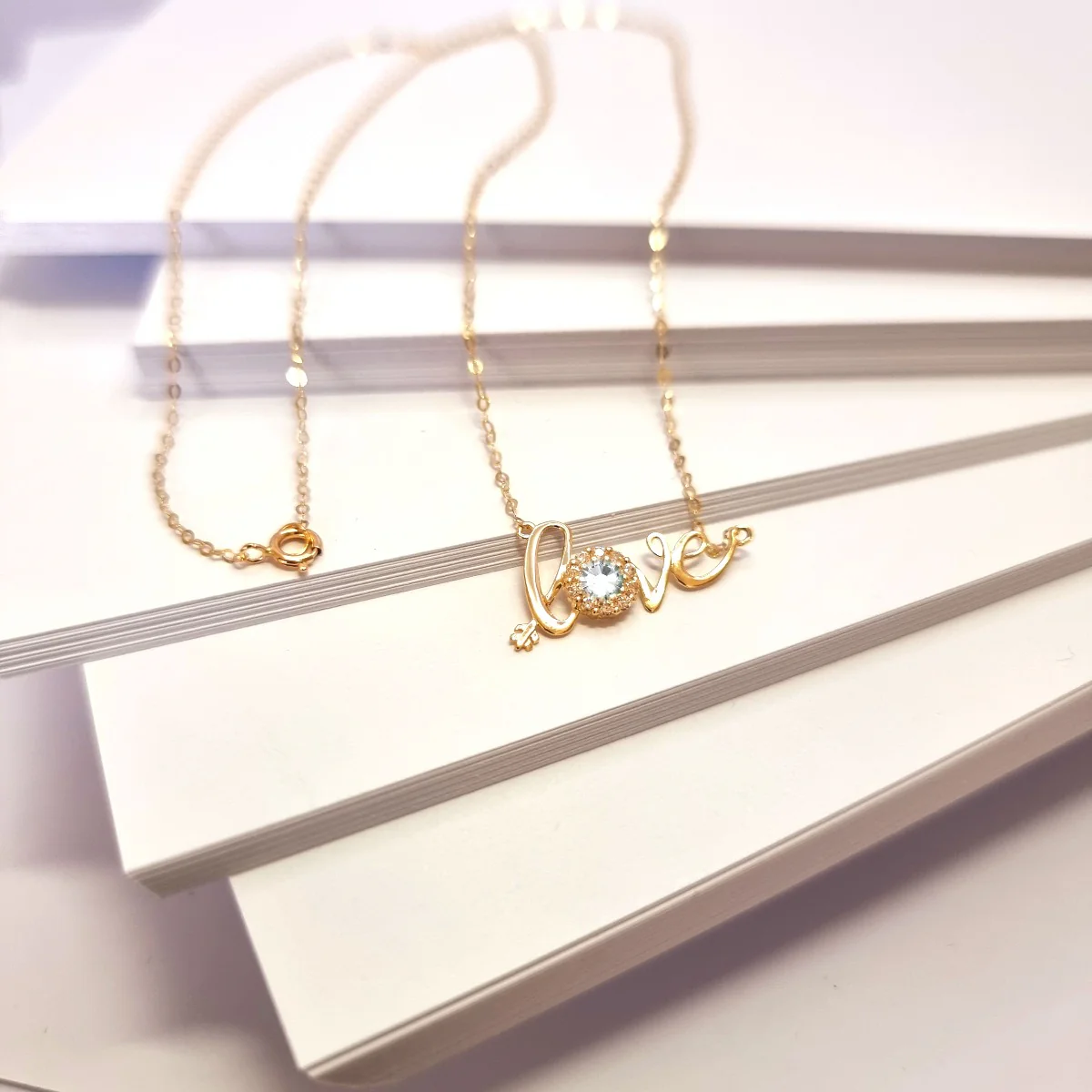 18K Pure Gold Love w/ Zircon stone Necklace - Image 5