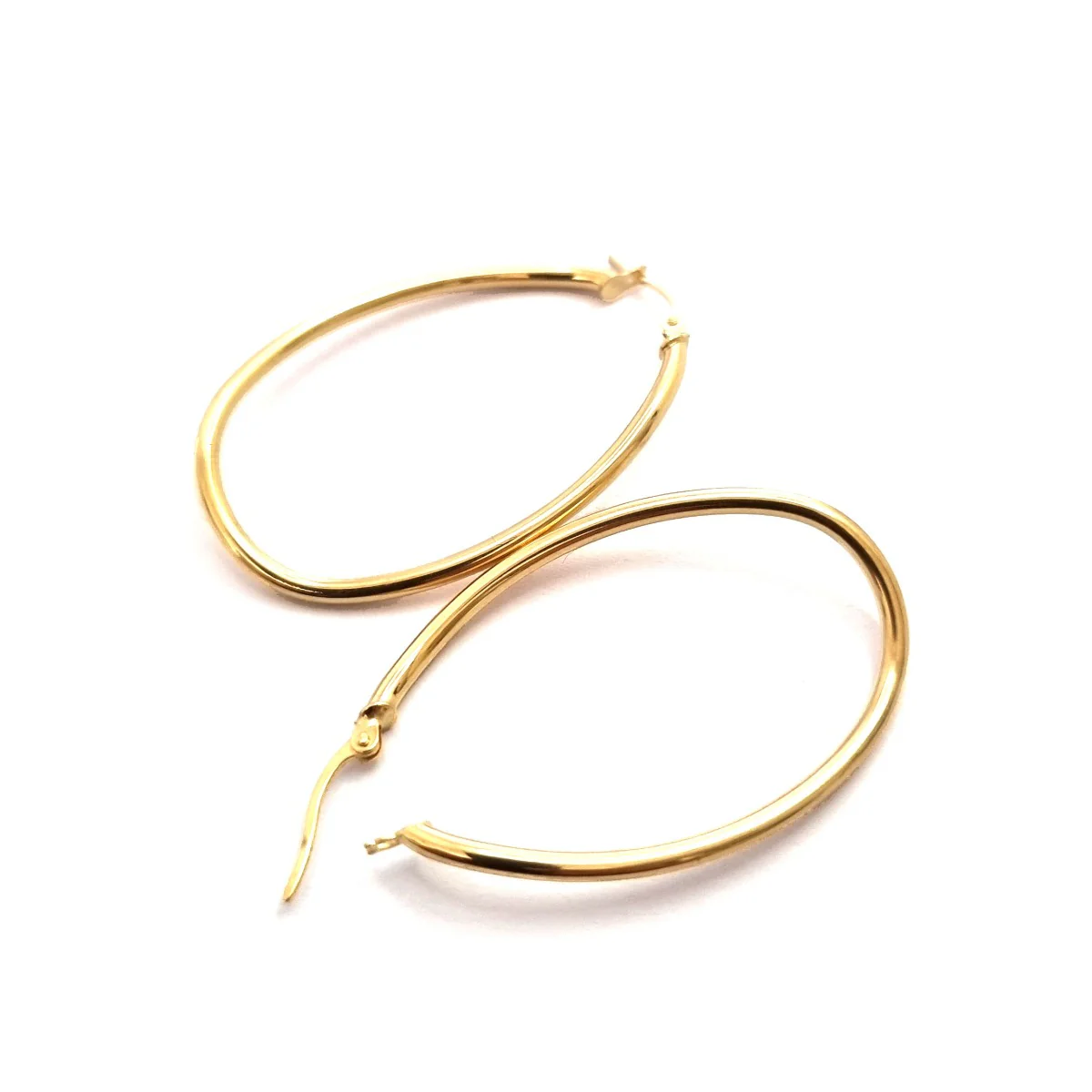 18K Pure Gold Oval Hoop Earrings Design - Image 2