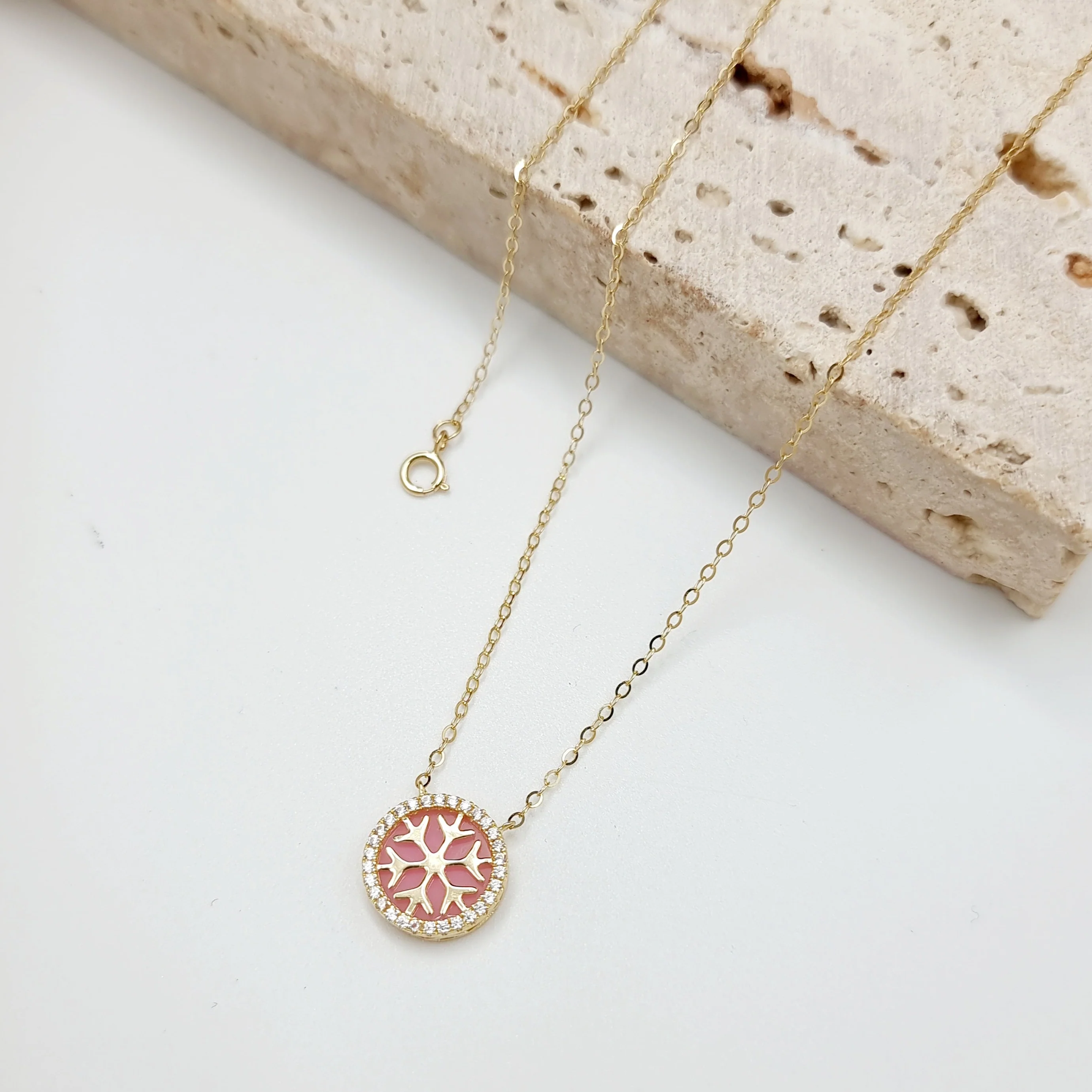 18K Pure Gold Snow Flakes Necklace - Image 4