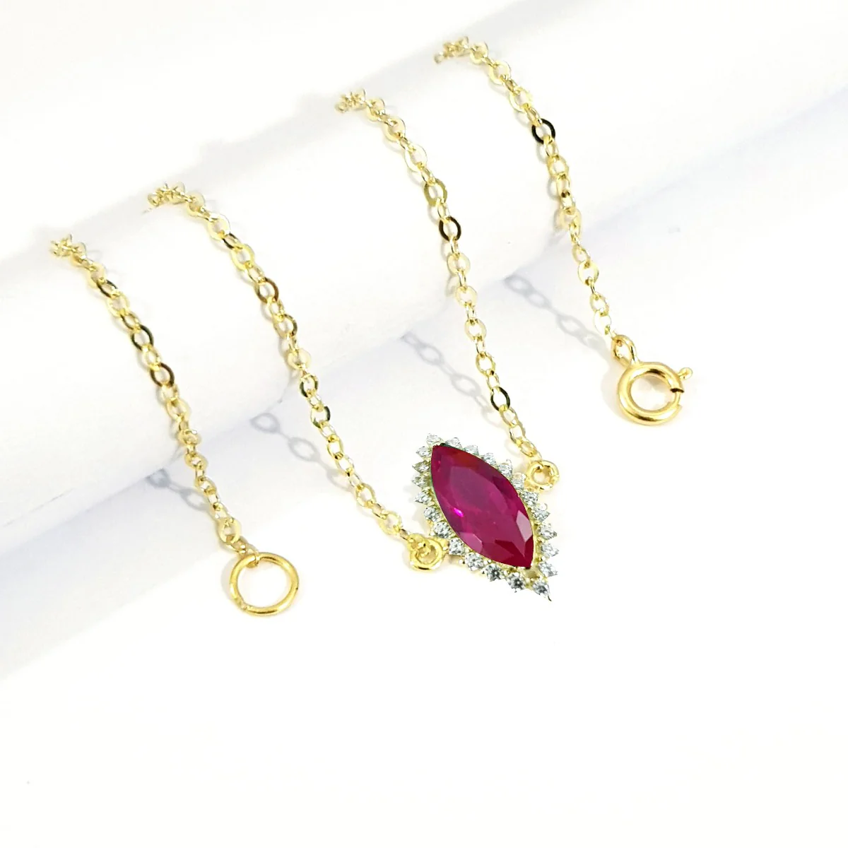 18K Pure Gold Pink Stone Bracelet - Image 3