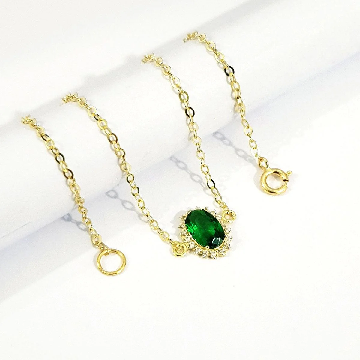 18K Pure Gold Green Stone Bracelet - Image 3
