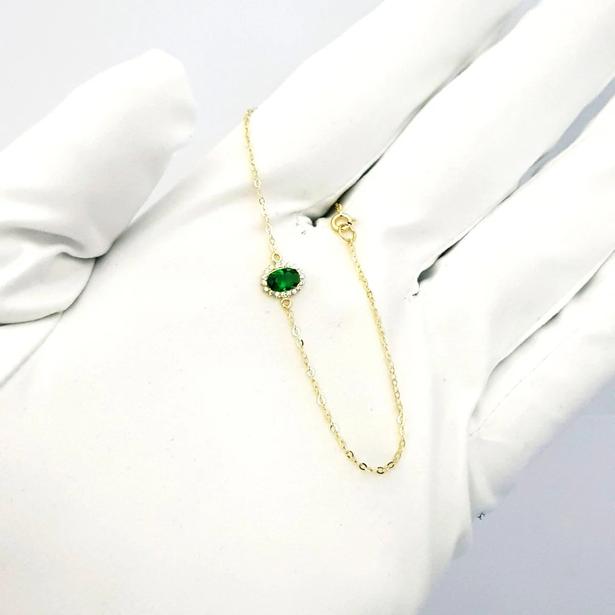 18K Pure Gold Green Stone Bracelet - Image 5