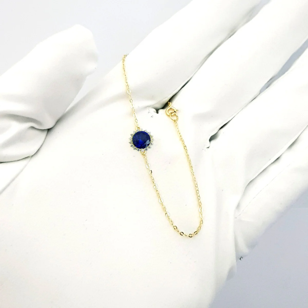 18K Pure Gold Blue Stone Bracelet - Image 5