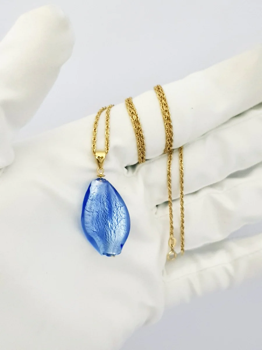 18K Pure Gold Blue Stone Necklace - Image 4