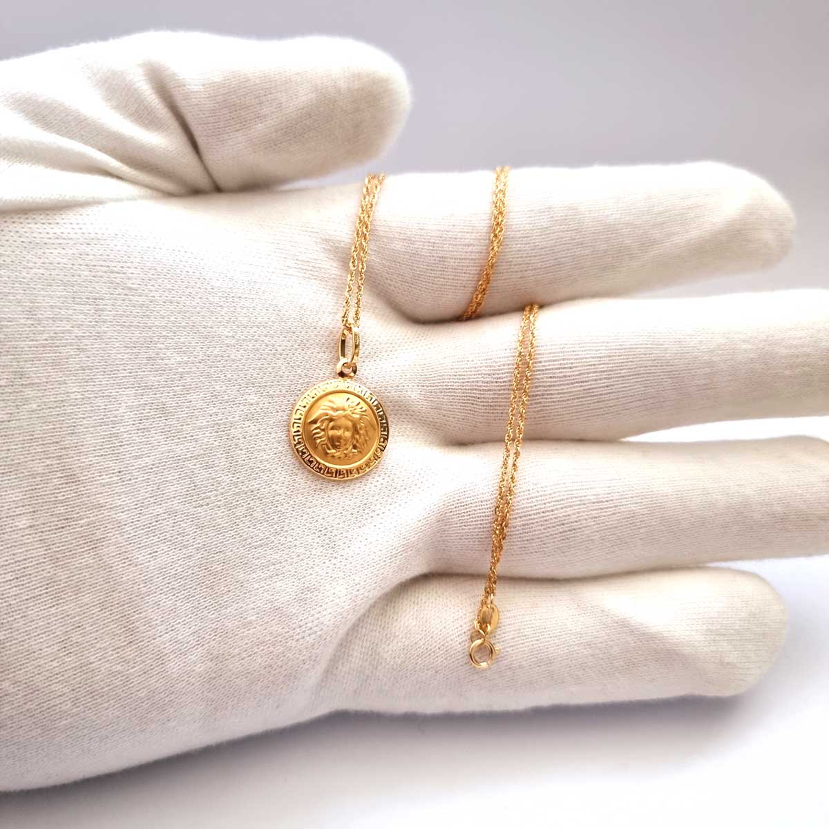 18K Pure Gold Versace Pendant Necklace - Image 5
