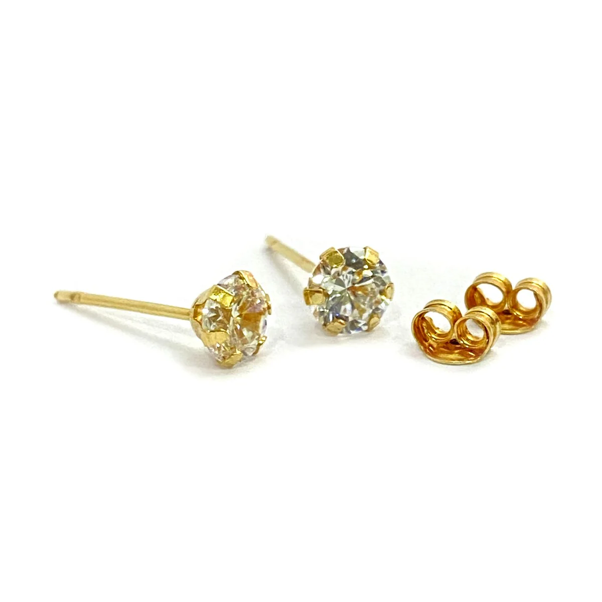 18K Pure Gold Solitaire Stud Earrings Design