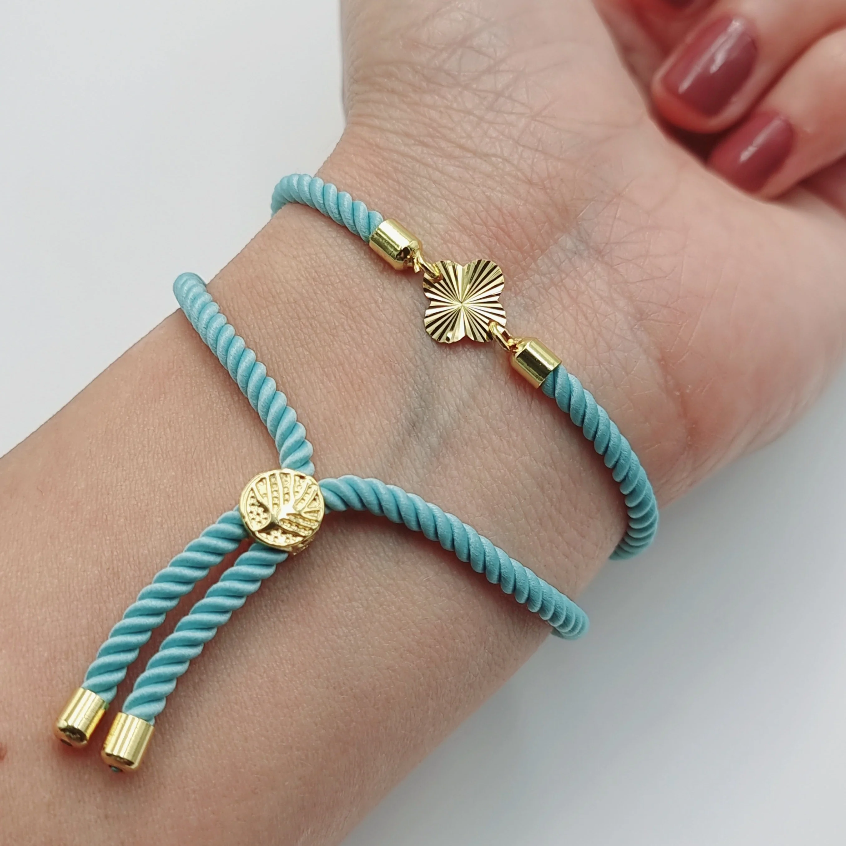21K Pure Gold Thread Adjustable Flower Design Bracelet - Image 16