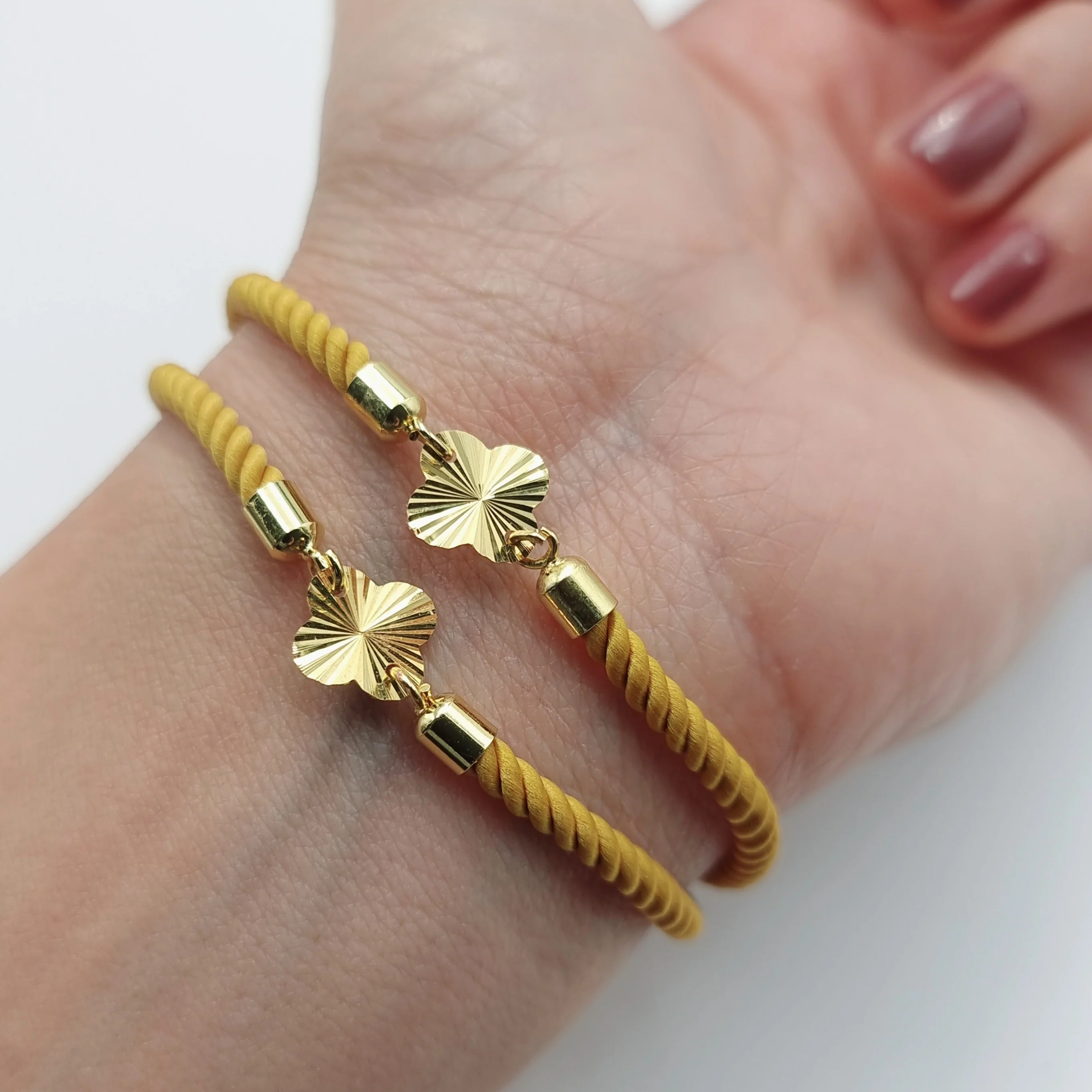 21K Pure Gold Thread Adjustable Flower Design Bracelet - Image 20