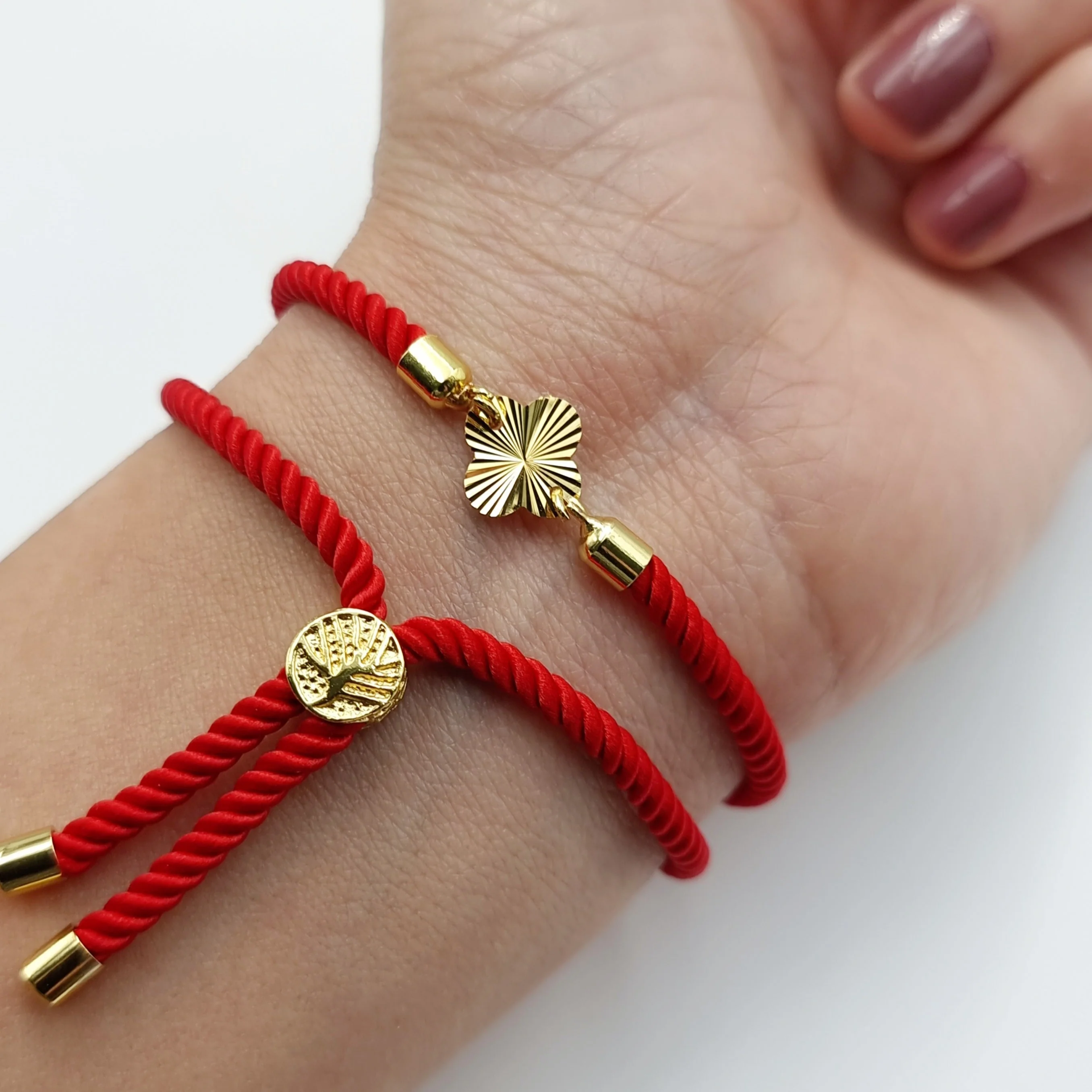 21K Pure Gold Thread Adjustable Flower Design Bracelet - Image 4