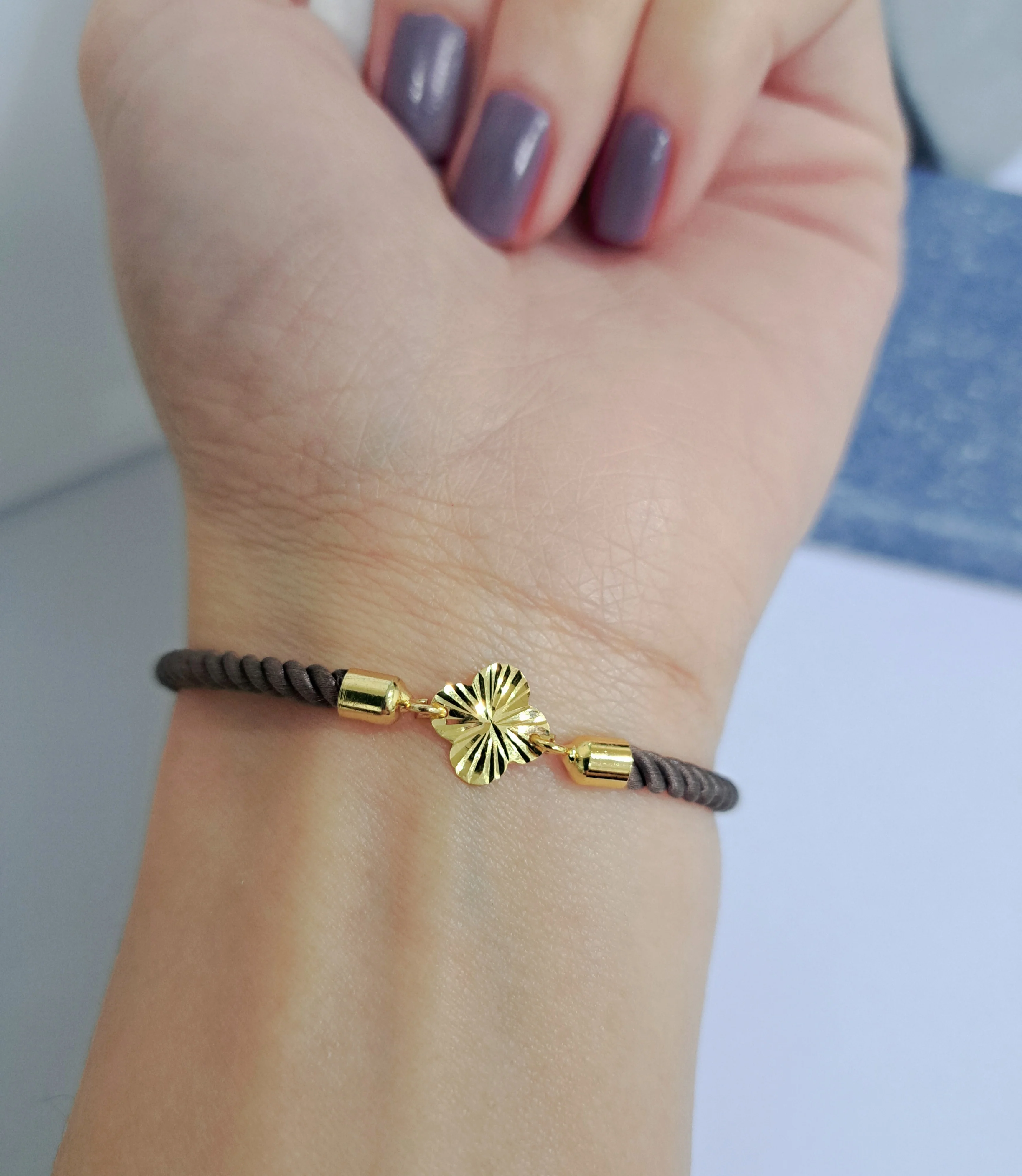21K Pure Gold Thread Adjustable Flower Design Bracelet - Image 45