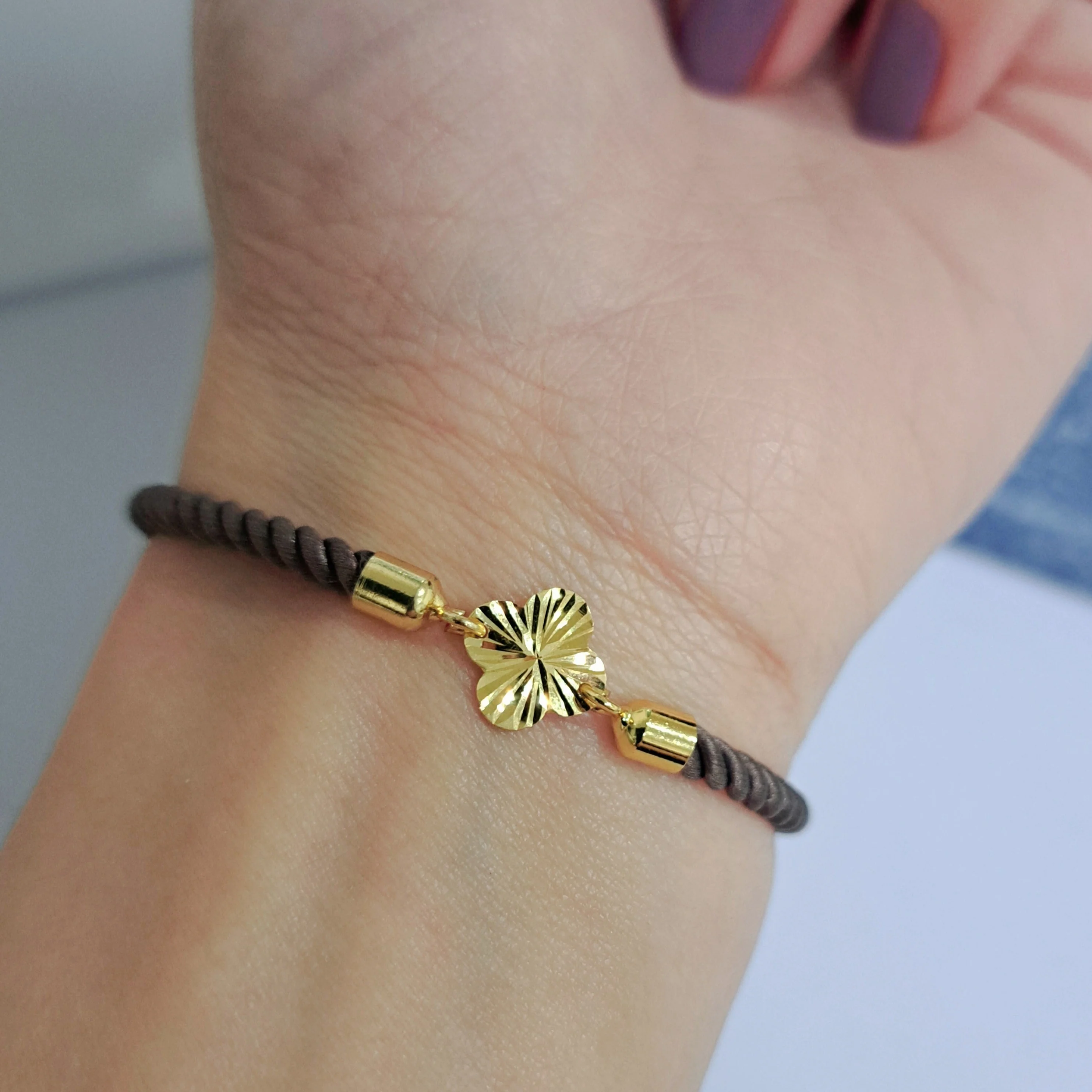 21K Pure Gold Thread Adjustable Flower Design Bracelet - Image 46