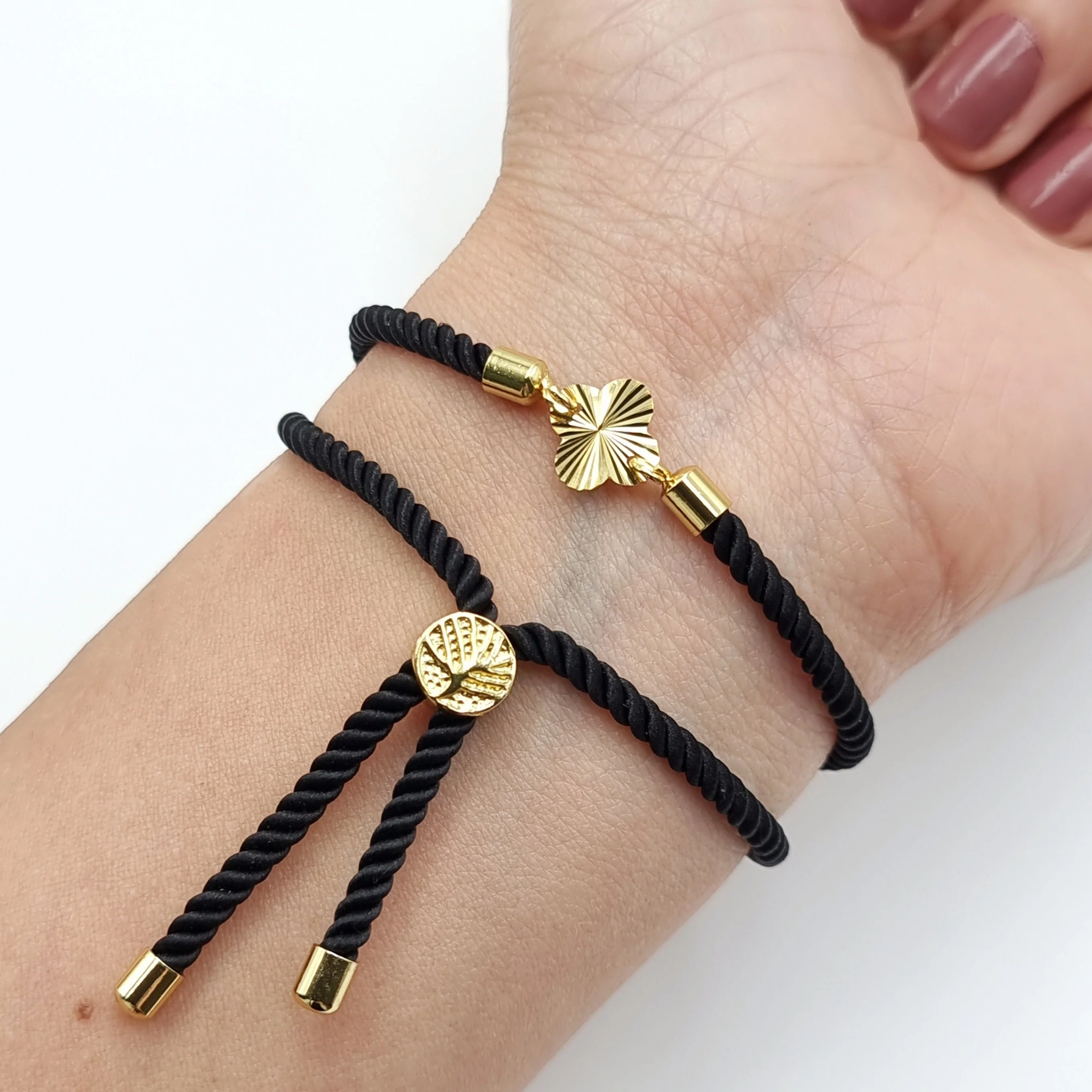 21K Pure Gold Thread Adjustable Flower Design Bracelet - Image 5