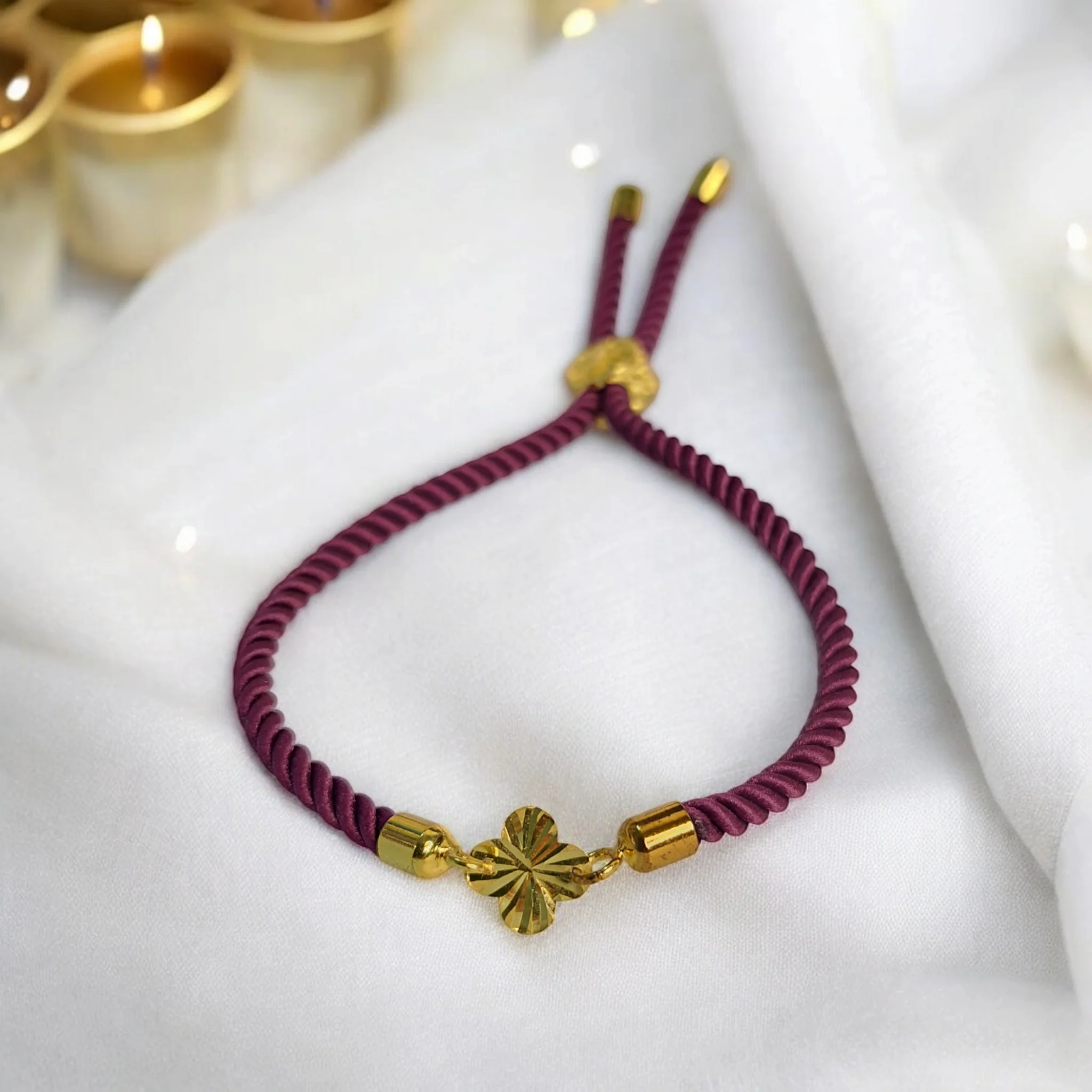 21K Pure Gold Thread Adjustable Flower Design Bracelet - Image 55