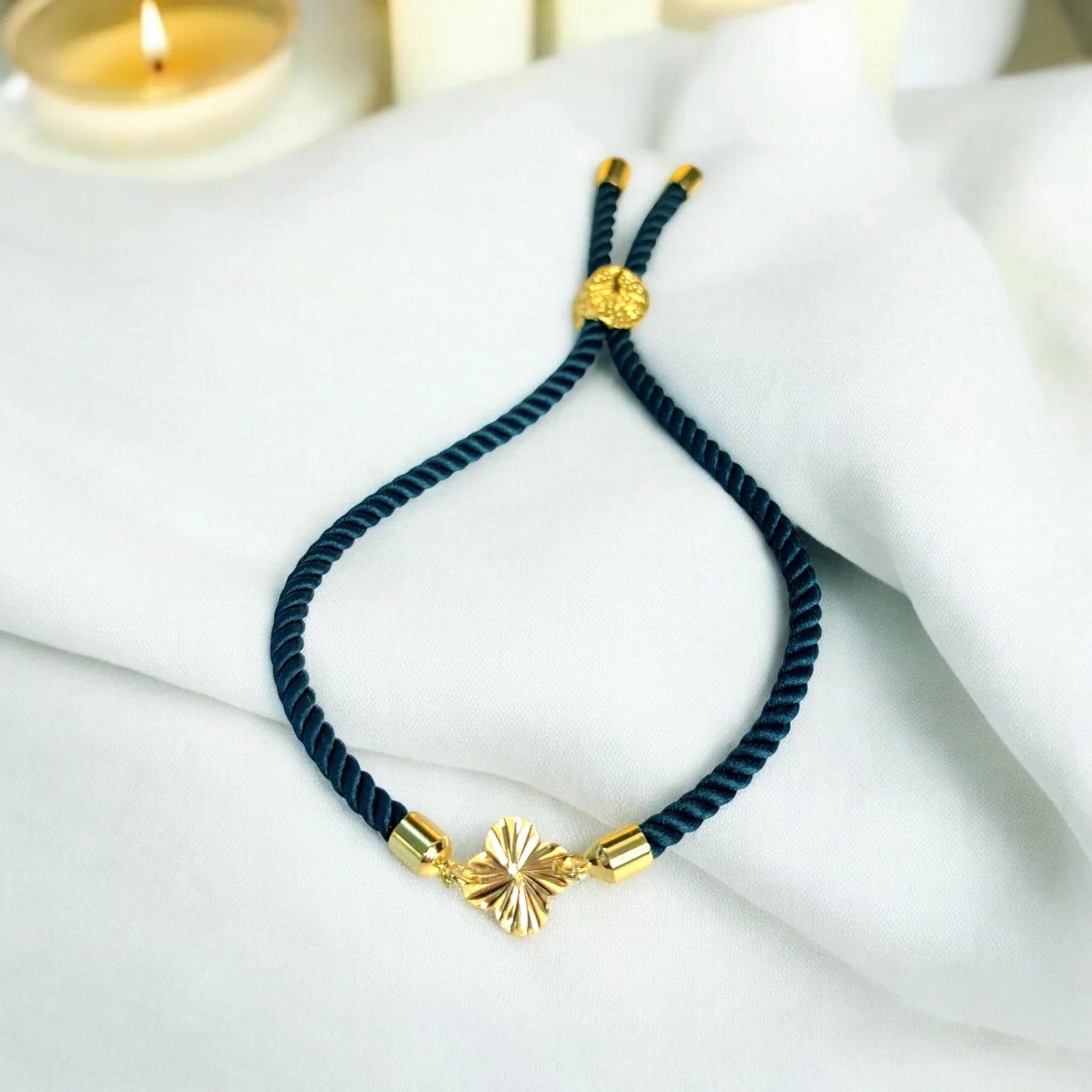 21K Pure Gold Thread Adjustable Flower Design Bracelet - Image 56