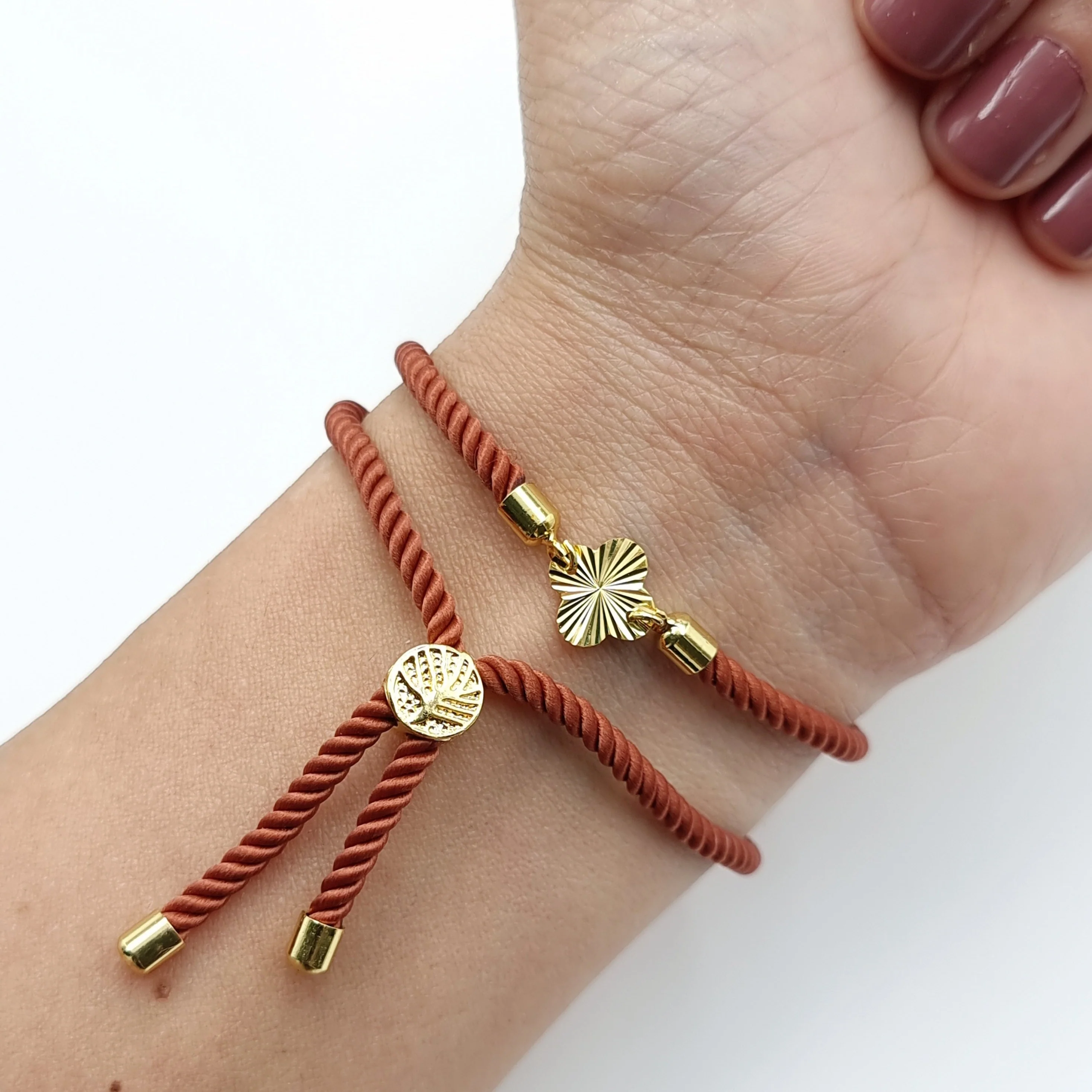 21K Pure Gold Thread Adjustable Flower Design Bracelet - Image 6