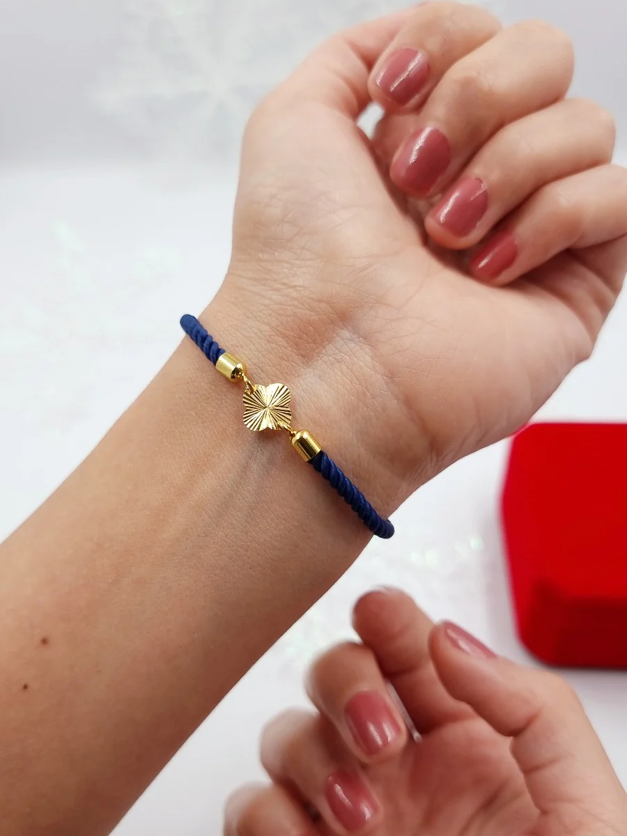 21K Pure Gold Thread Adjustable Flower Design Bracelet - Image 8